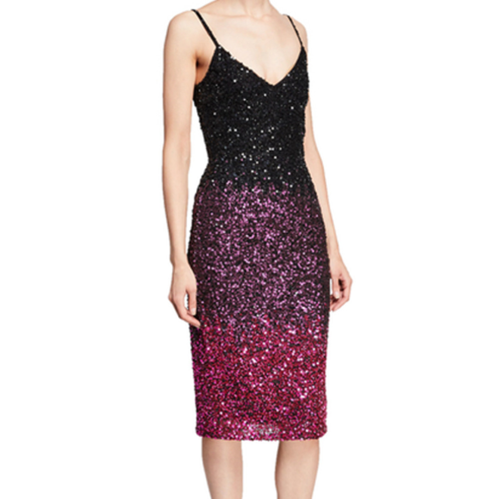 Parker Black Faith Plunging Beaded Mesh Bodycon Dress 12